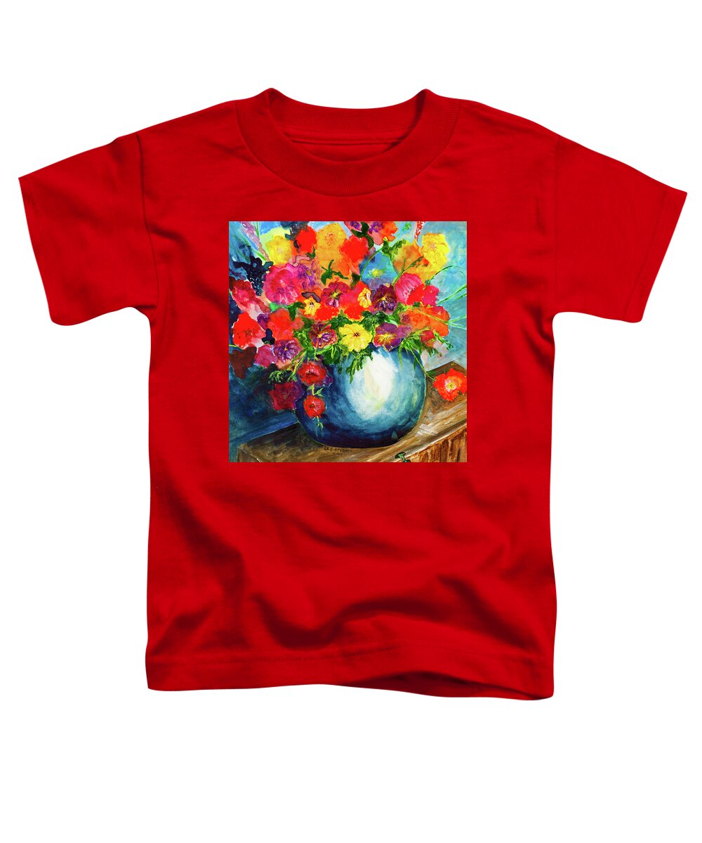 Acrylic Toddler T-Shirt featuring the painting Flowers in Blue Bowl by Lee Beuther