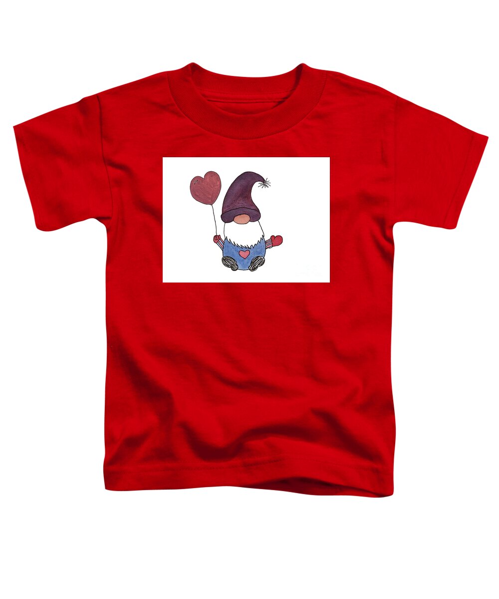 Valentine's Day Toddler T-Shirt featuring the mixed media Gnome with Purple Hat by Lisa Neuman
