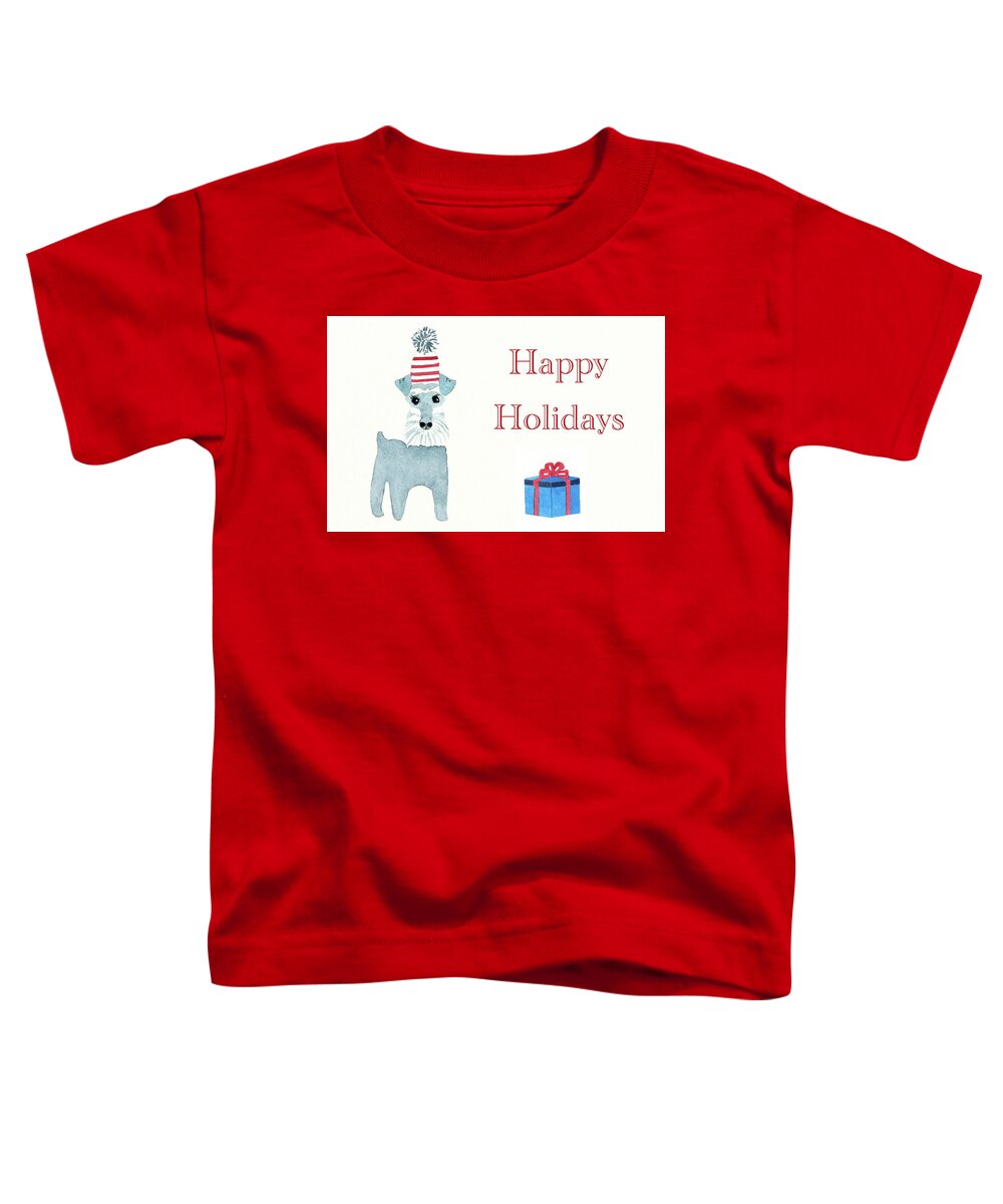 Christmas Toddler T-Shirt featuring the painting Happy Holidays Schnauzer Card and Art Print by Deborah League