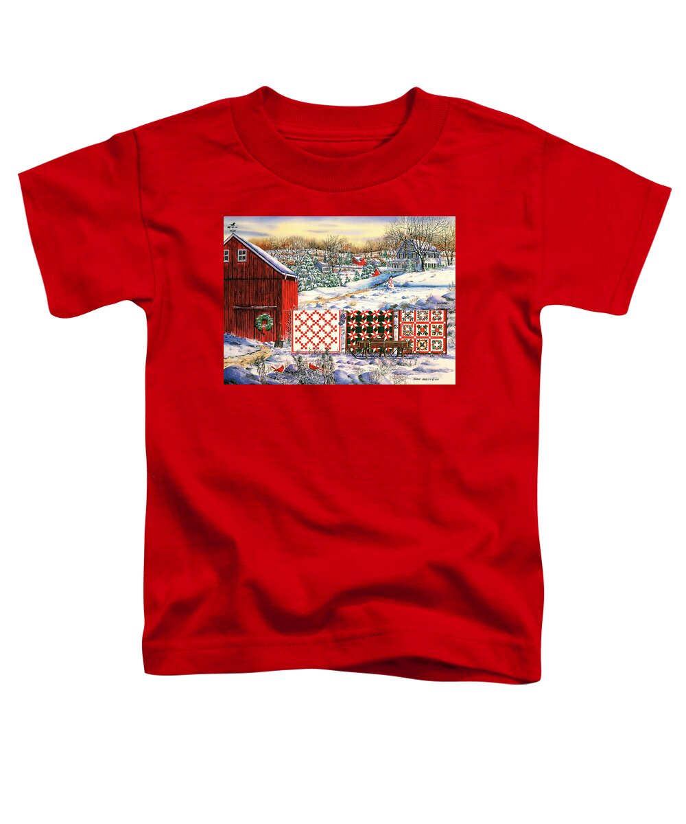 Red Barn Toddler T-Shirt featuring the painting Holiday Airing by Diane Phalen