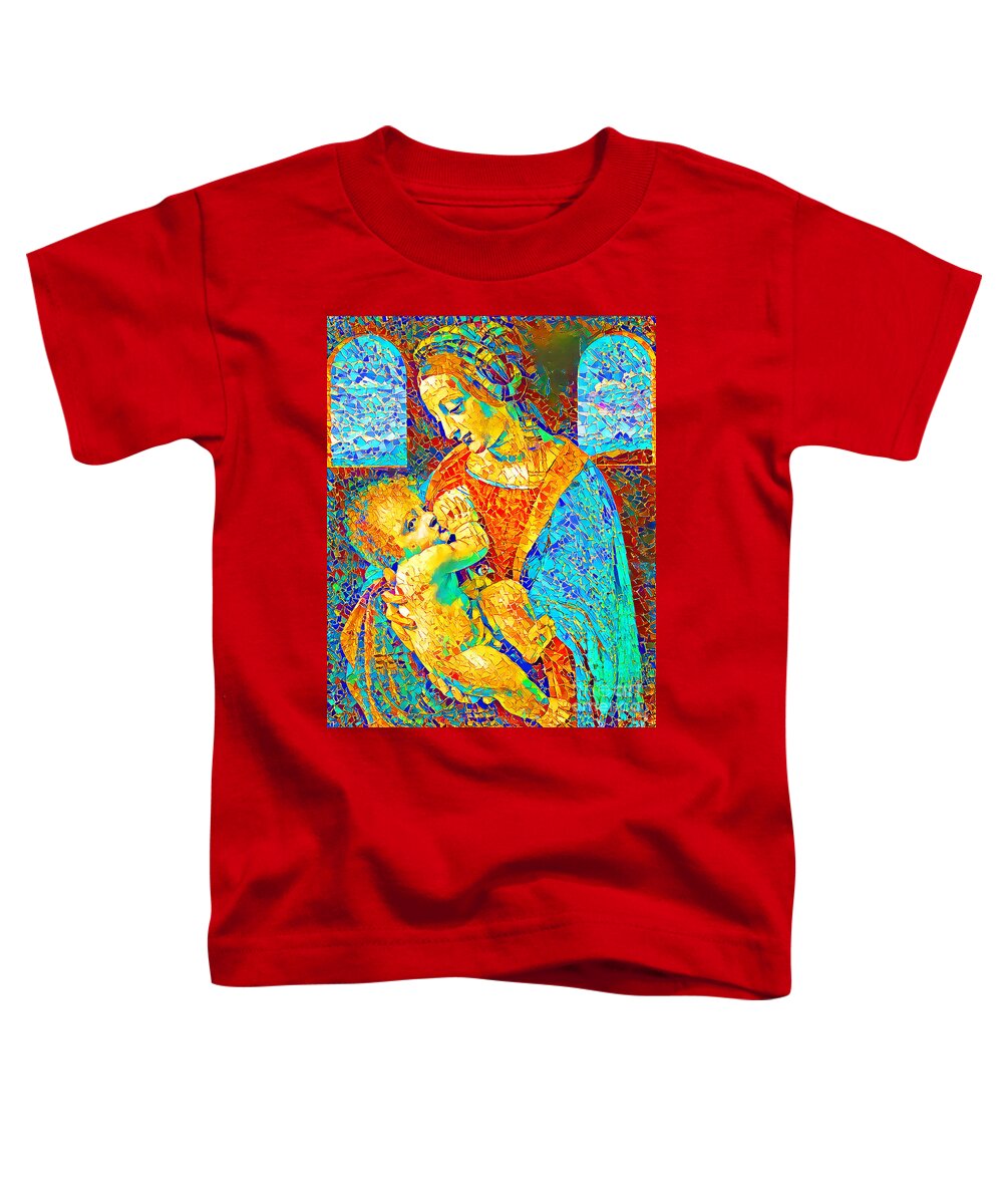 Wingsdomain Toddler T-Shirt featuring the photograph Leonardo da Vinci The Modonna Litta in Vibrant Colorful Stained Glass Motif 20200805 by Wingsdomain Art and Photography