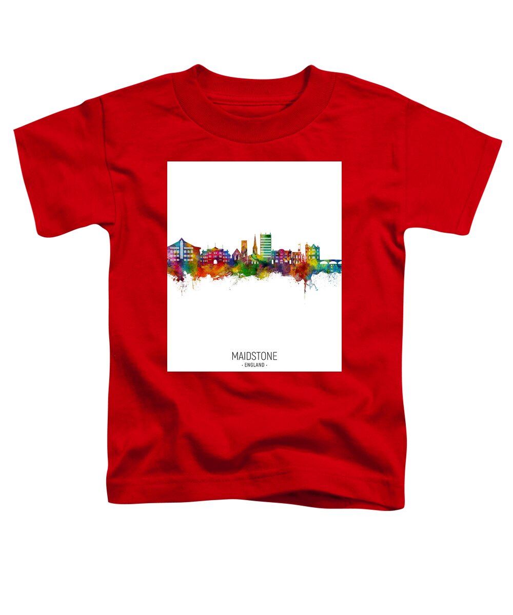 Maidstone Toddler T-Shirt featuring the digital art Maidstone England Skyline #57 by Michael Tompsett