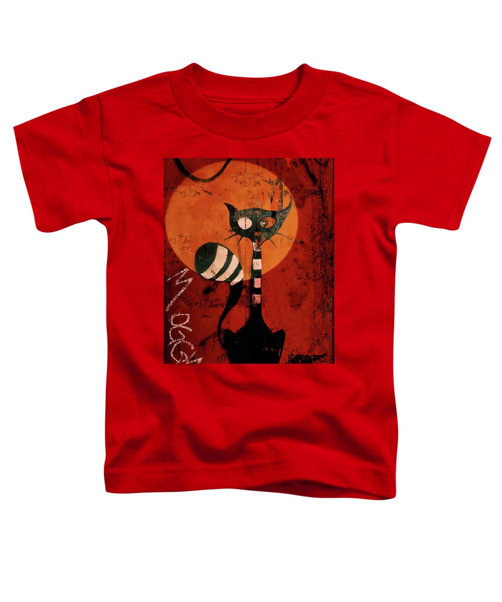 Cat Toddler T-Shirt featuring the mixed media Moggy by Moonlight by Paul Lovering