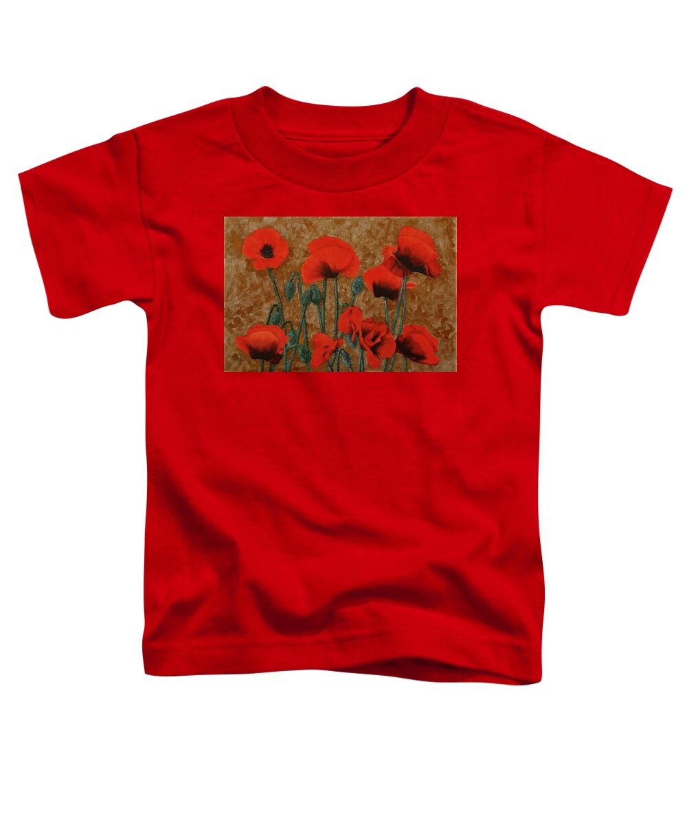 Poppies Toddler T-Shirt featuring the painting Nove Papaveri Immersi Nell'oro by Guido Borelli