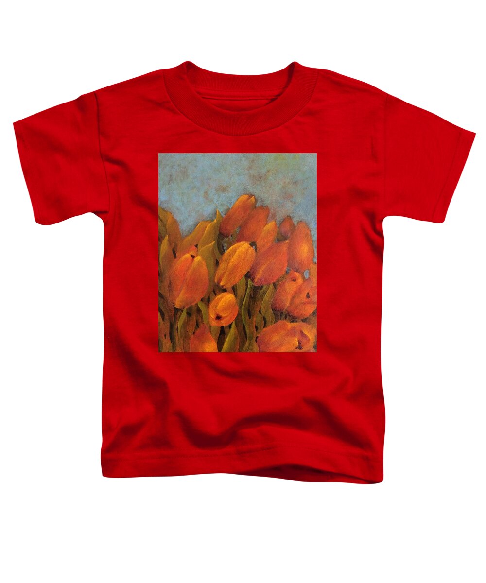 Room Toddler T-Shirt featuring the painting Orange tulips by Milly Tseng