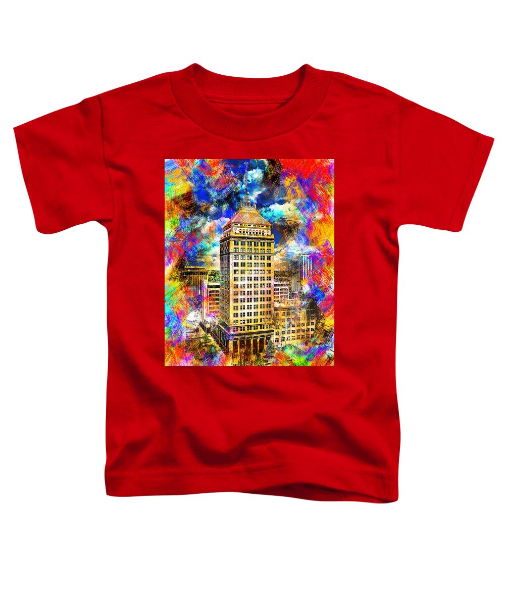 Pacific Southwest Building Toddler T-Shirt featuring the digital art Pacific Southwest Building in Fresno - colorful painting by Nicko Prints
