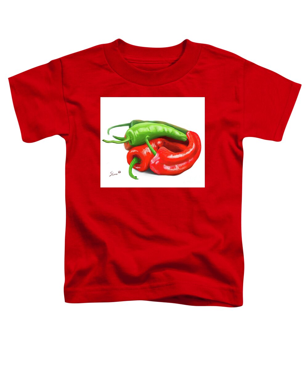 Peppers Toddler T-Shirt featuring the digital art Pepper Joy by Rohvannyn Shaw
