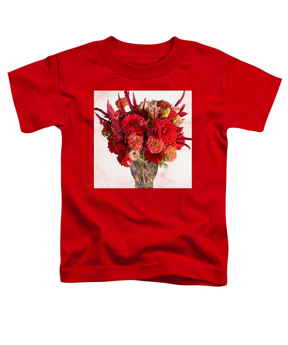Red Flowers In Vase Toddler T-Shirt featuring the photograph Red Flowers in Vase by Carol Groenen