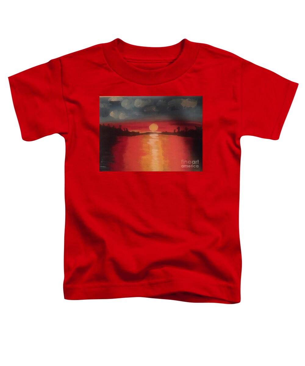 Red Hot Sunset Heat Beauty Nature Love Muskoka Cottage Country Canada Toddler T-Shirt featuring the painting Red Hot Sunset by Nina Jatania