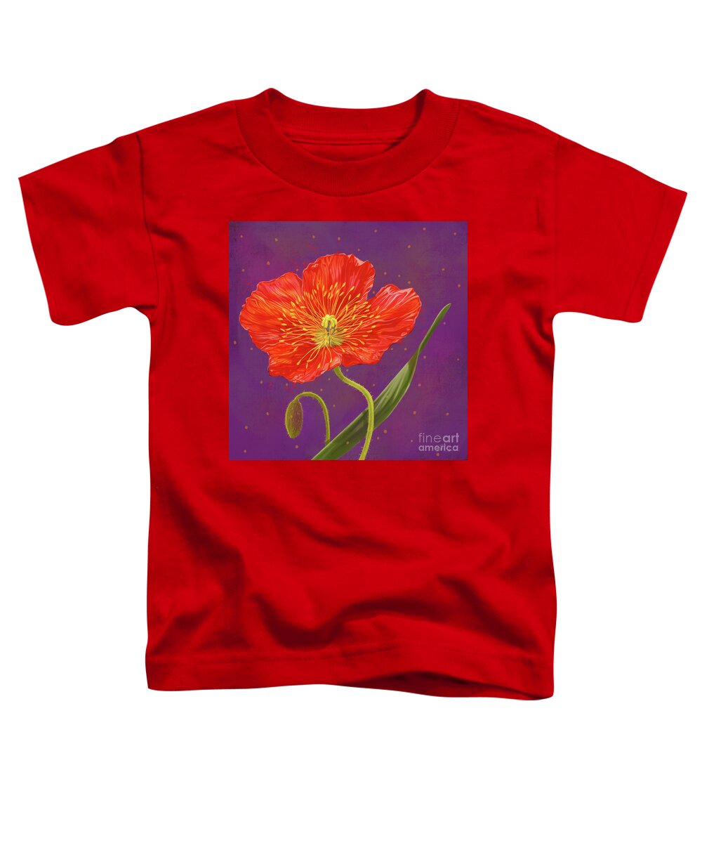Poppy Toddler T-Shirt featuring the mixed media Red Poppy on Purple I by Shari Warren
