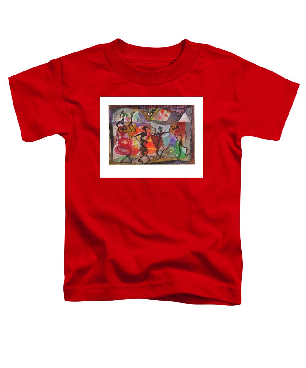 Rhythms Toddler T-Shirt featuring the mixed media Red Rhythms by Cherie Salerno