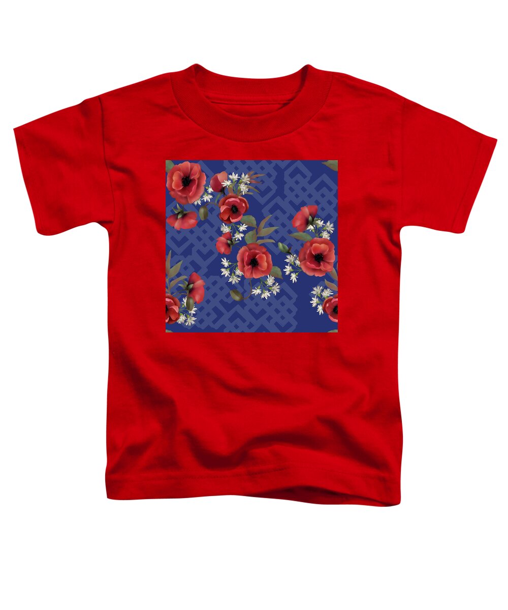 Poppies Toddler T-Shirt featuring the digital art Remembrance Blue Floral by Sand And Chi