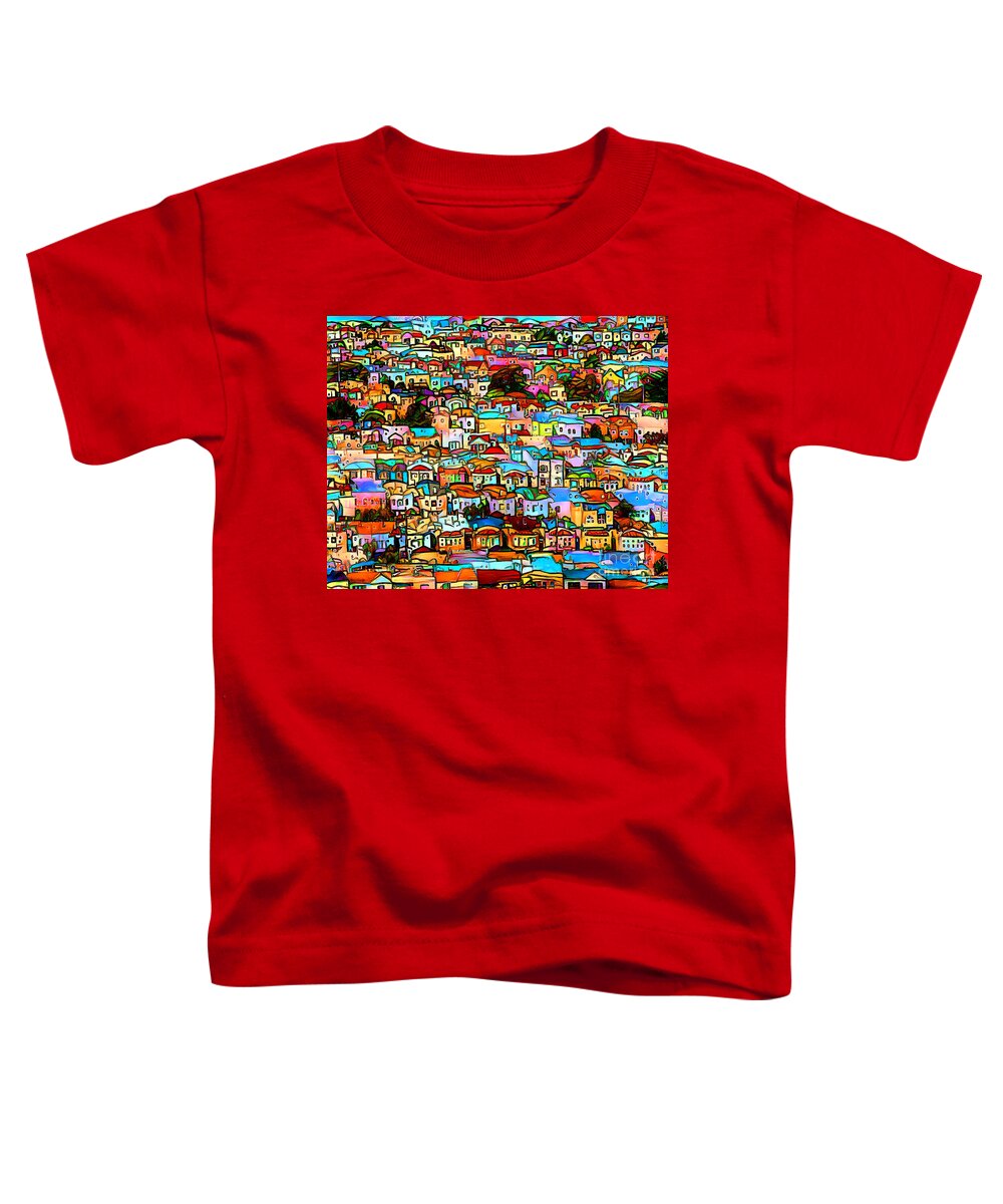 Wingsdomain Toddler T-Shirt featuring the mixed media San Francisco Houses In The Hills Vibrant And Playful 20220806 by Wingsdomain Art and Photography