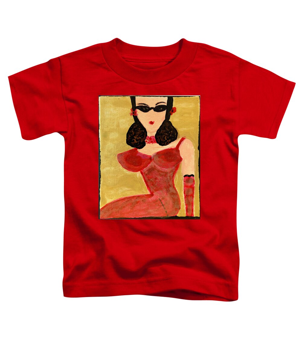 Lady In Red Toddler T-Shirt featuring the painting Sassy in Red by Leslie Porter