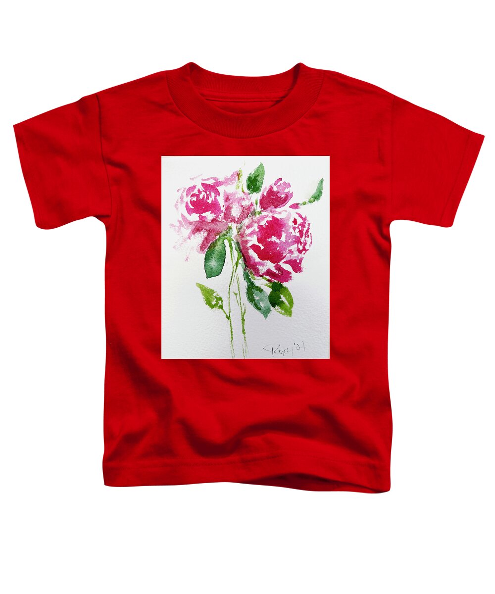 Shabby Roses Toddler T-Shirt featuring the painting Shabby Pink Roses 2 by Roxy Rich