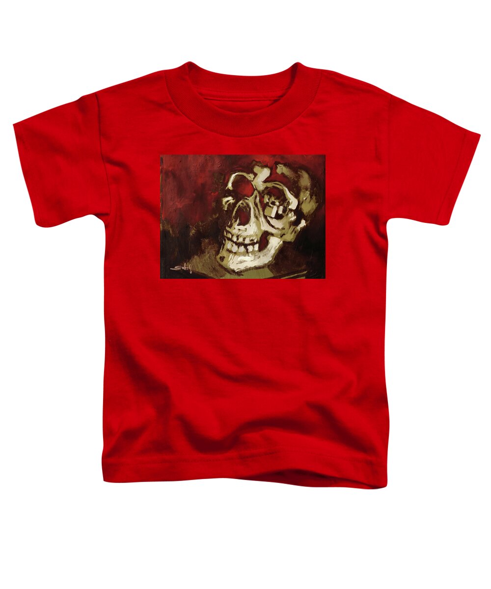 Skull Toddler T-Shirt featuring the painting Skull in Red Shade by Sv Bell