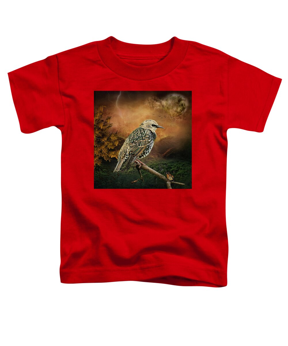 Starling Toddler T-Shirt featuring the digital art Starling by Maggy Pease