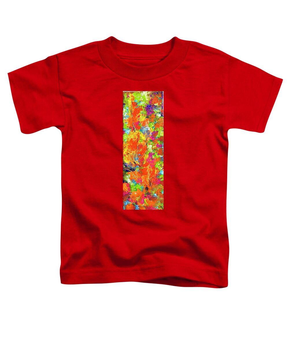 Red And Orange Flowers Long Size Landscape Fire Element. Toddler T-Shirt featuring the painting Summer magic 1. by Caroline Patrick