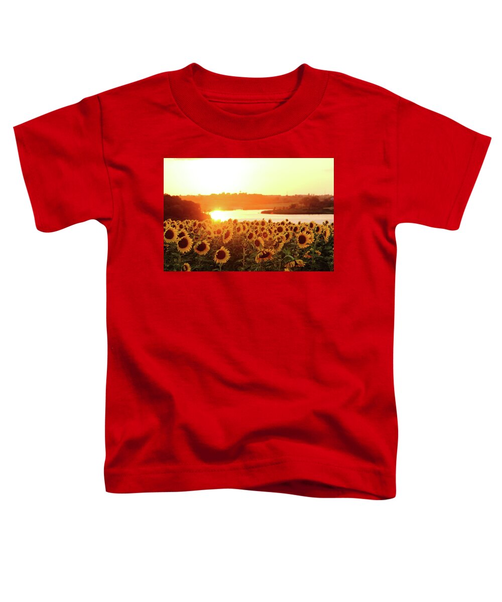 Summer Toddler T-Shirt featuring the photograph Sunflowers At Sunset by Lens Art Photography By Larry Trager