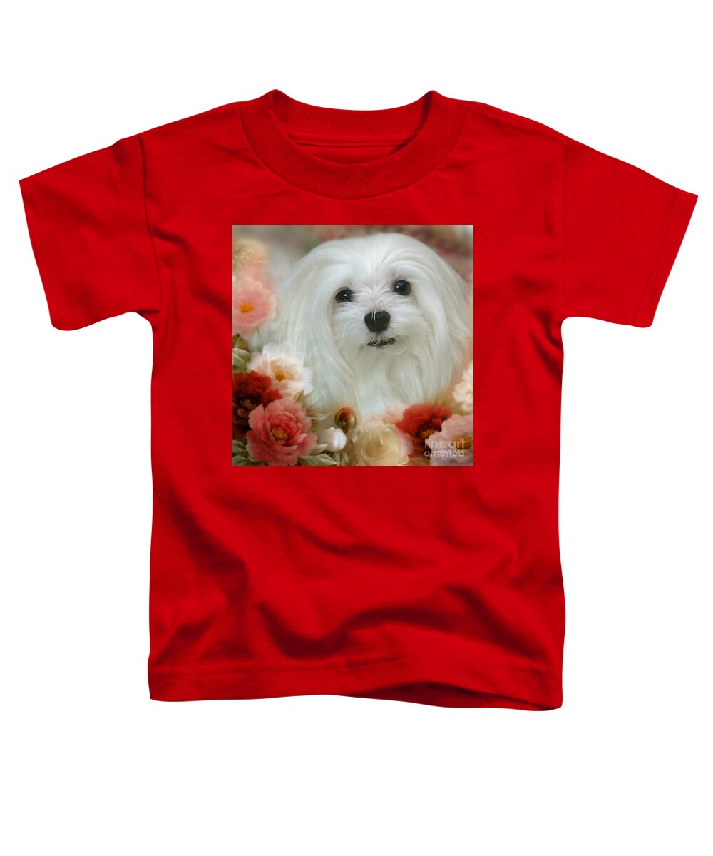 Maltese Dog Toddler T-Shirt featuring the mixed media Sweet Snowdrop by Morag Bates