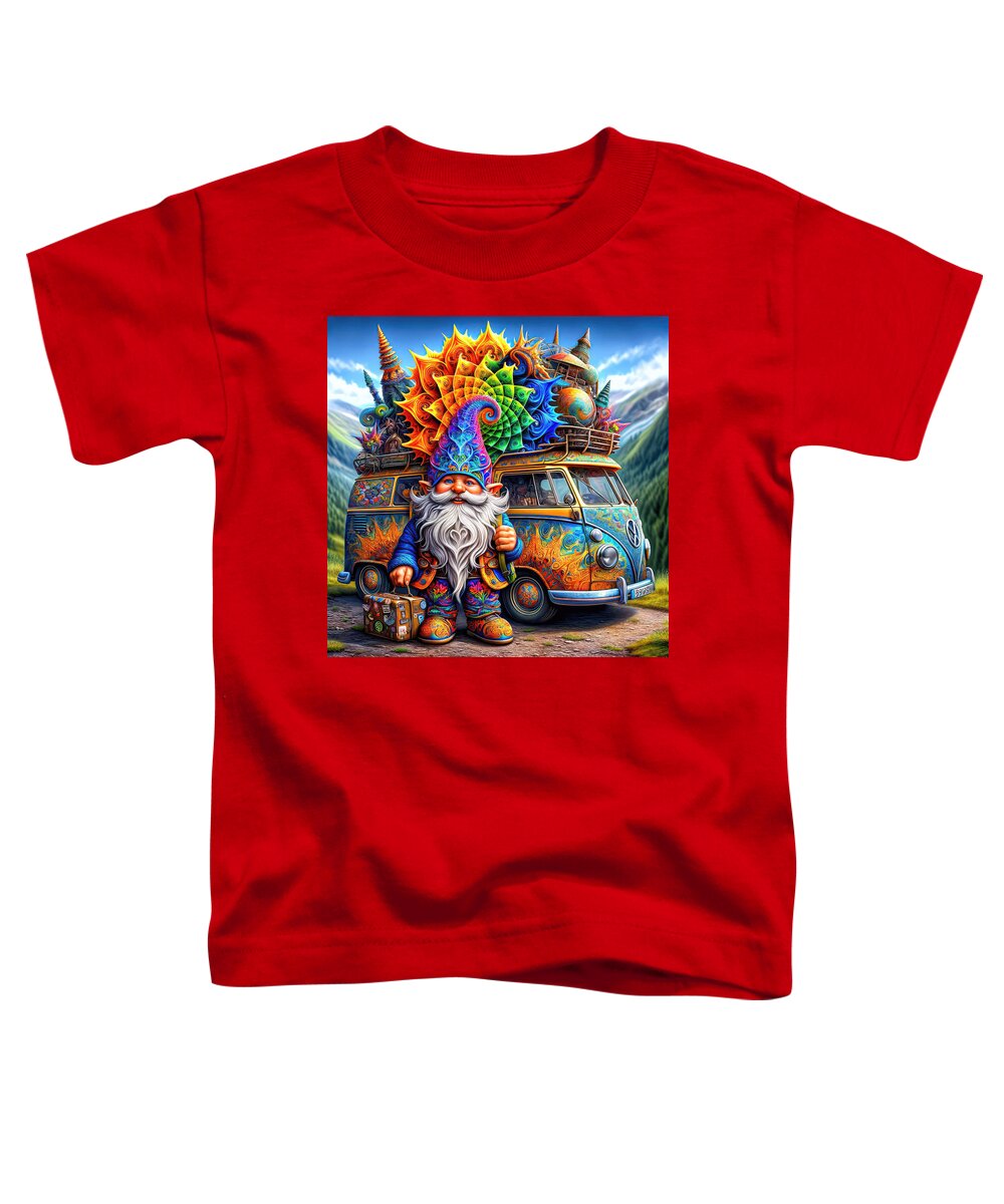 Gnome Toddler T-Shirt featuring the digital art The Wandering Whimsy of Whiskerwick the Gnome by Bill and Linda Tiepelman