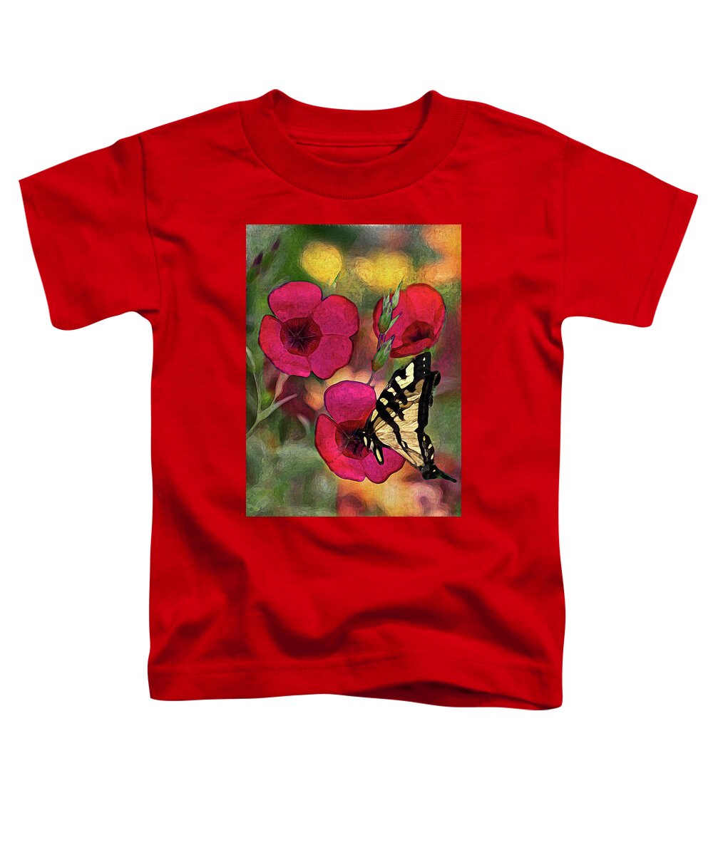 Flax Toddler T-Shirt featuring the photograph Three Red Flax and Butterfly by Vanessa Thomas