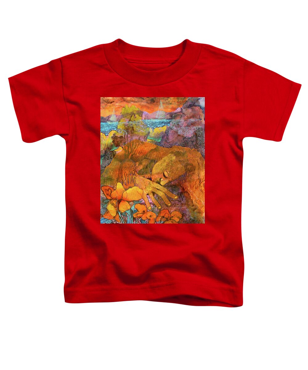 Woman Mother Nature Portrait Tolerance Acceptance Landscape Flowers Sailboats Trees Scenery Nature Tranquil Serene Calm Meditation Meditative Quiet Peaceful Toddler T-Shirt featuring the mixed media Tolerance by James Huntley