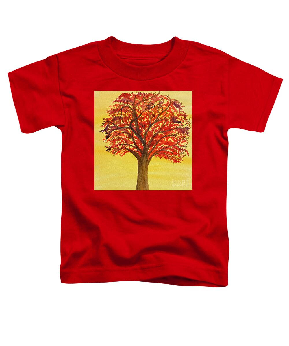 Fall Toddler T-Shirt featuring the painting Tree in Red by Lisa Neuman