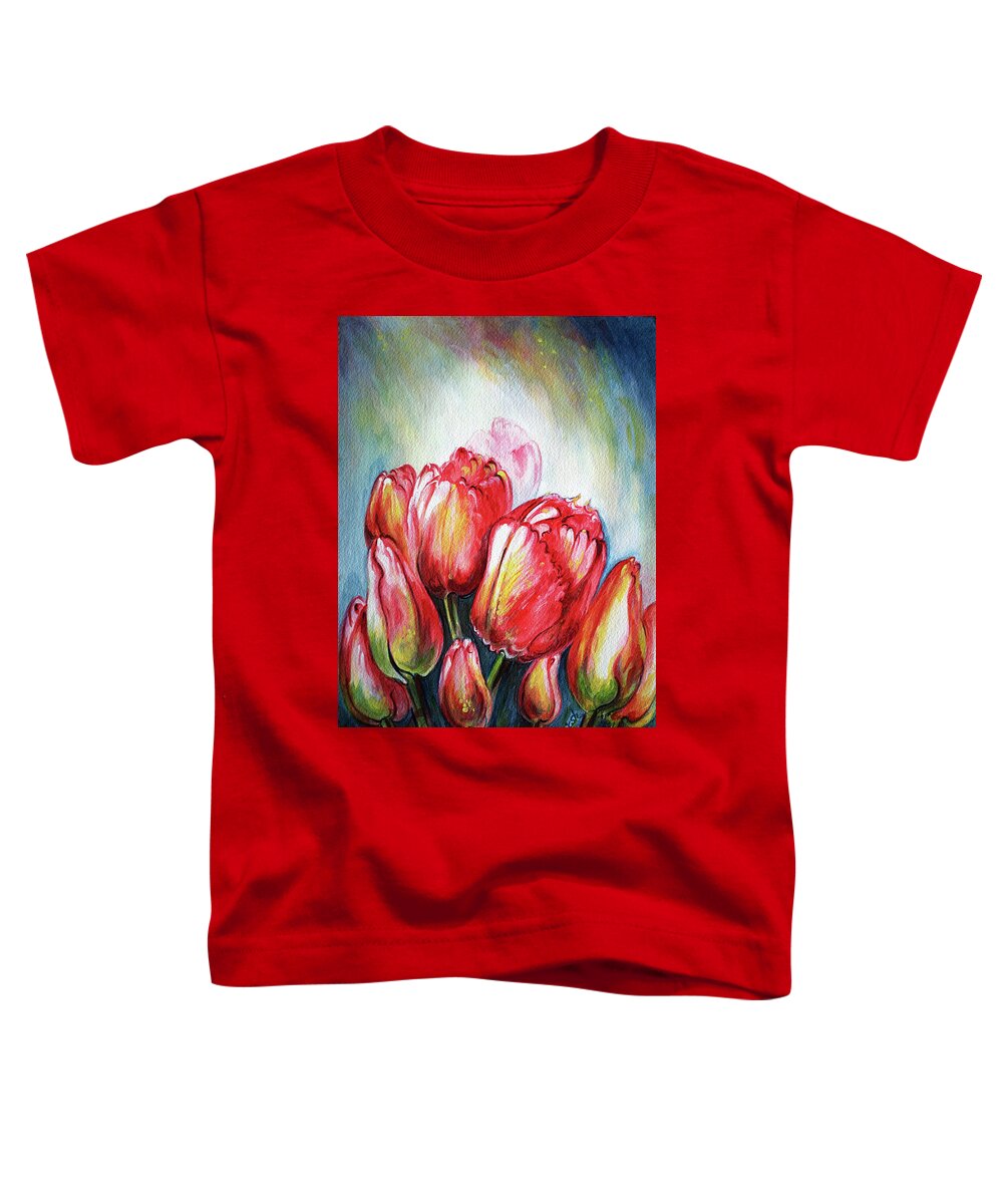 Tulips Toddler T-Shirt featuring the painting Tulips - High in the sky by Harsh Malik
