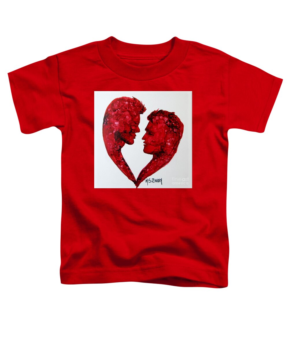 Gay Love Toddler T-Shirt featuring the painting Two Hearts Beat as One Male by Maria Barry