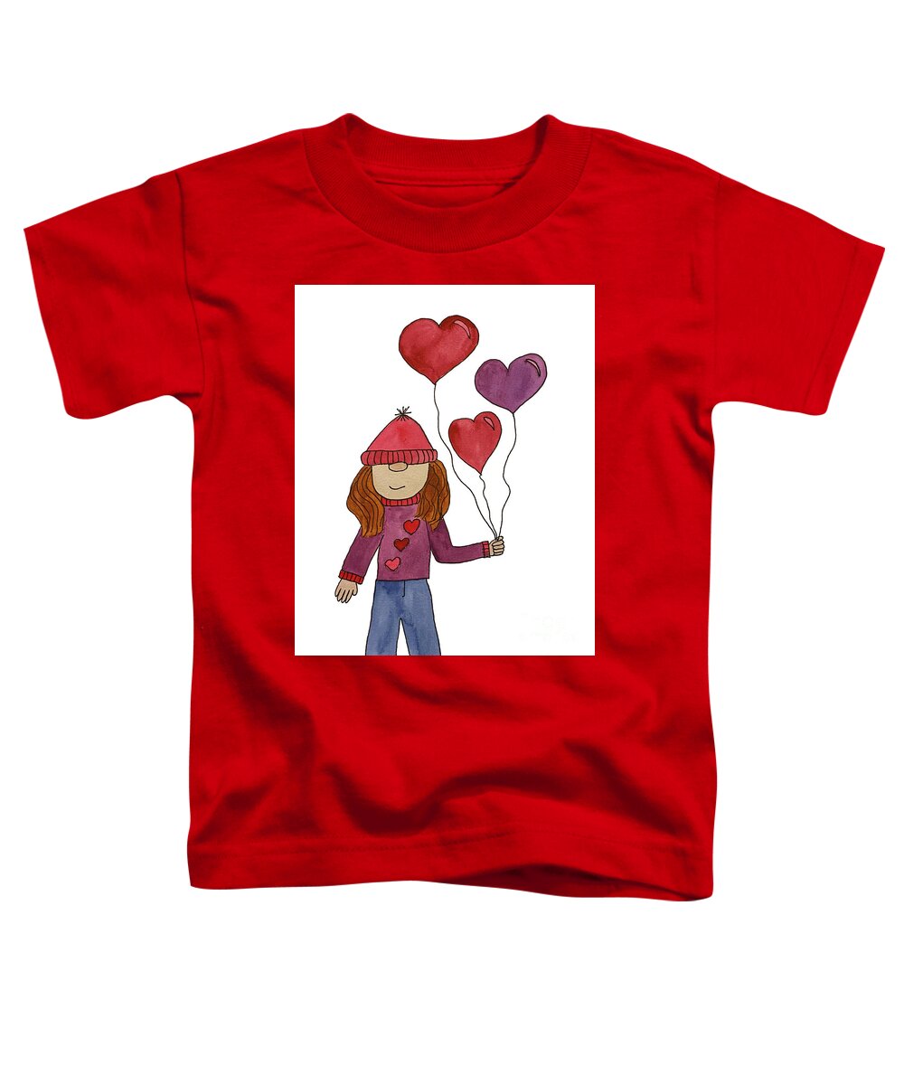 Valentine's Day Toddler T-Shirt featuring the mixed media Valentine's Day Girl Gnome by Lisa Neuman