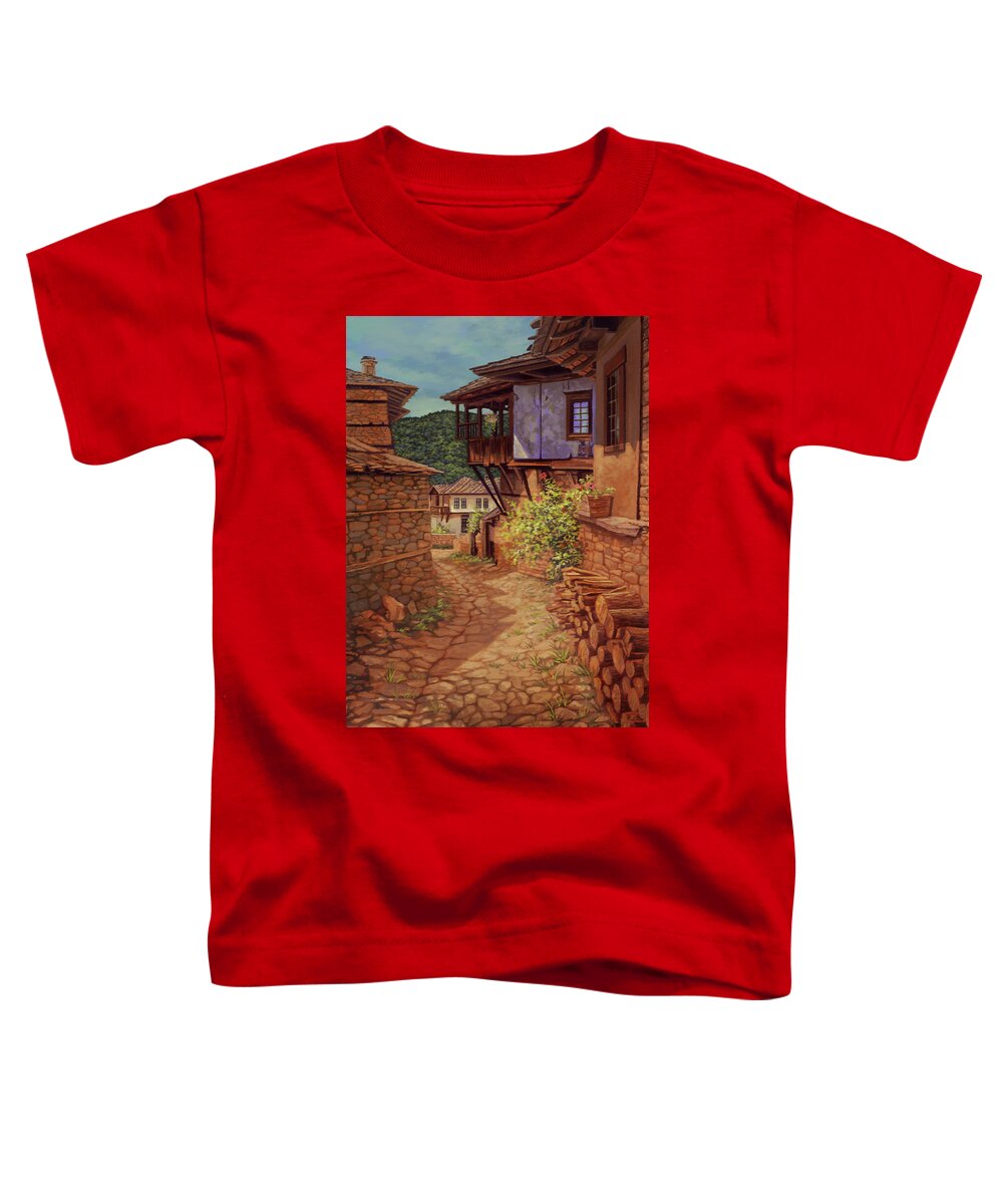Village Street Toddler T-Shirt featuring the painting Village Street by Hans Neuhart