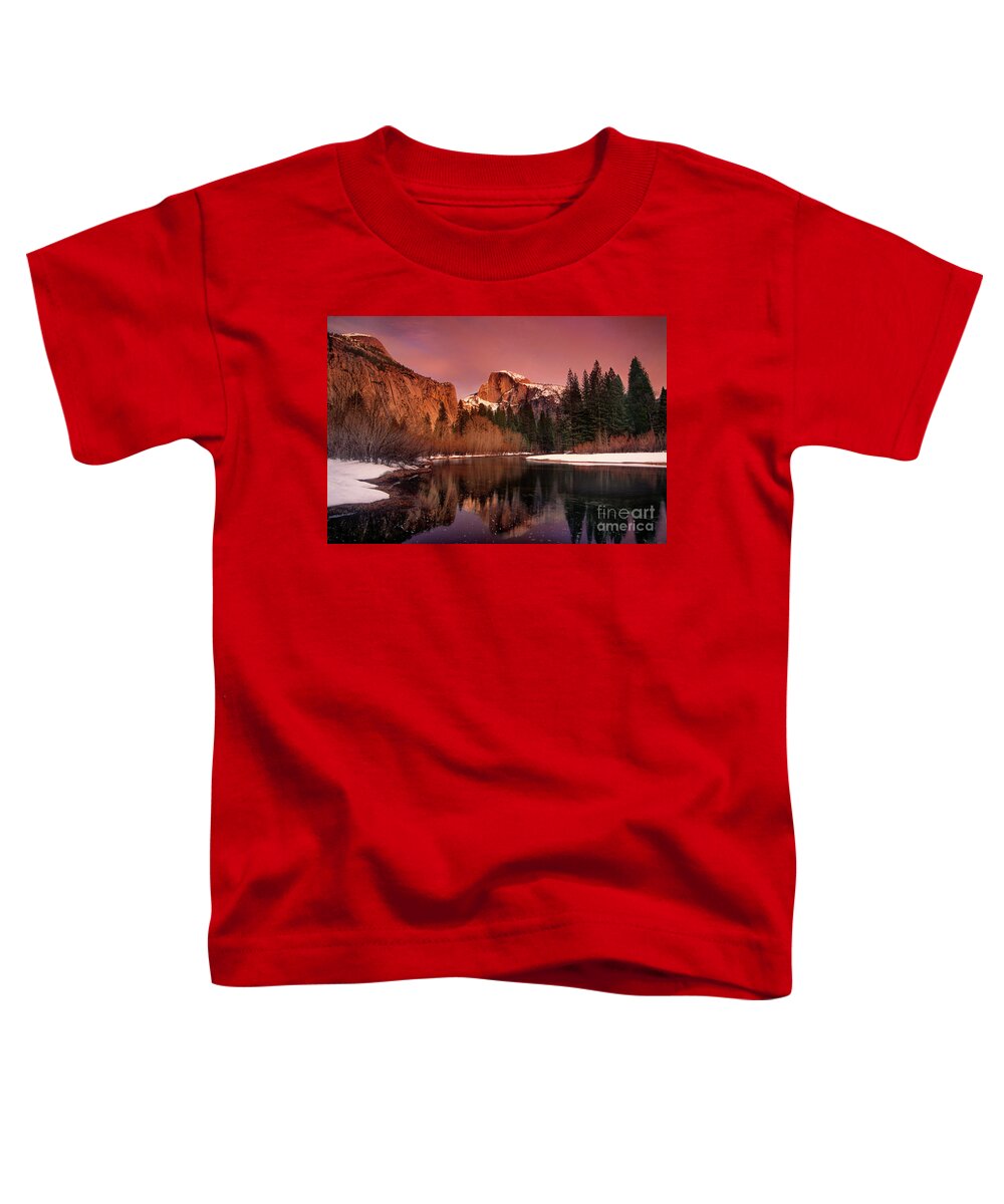 North America Toddler T-Shirt featuring the photograph Winter Sunset Lights Up Half Dome Yosemite National Park by Dave Welling