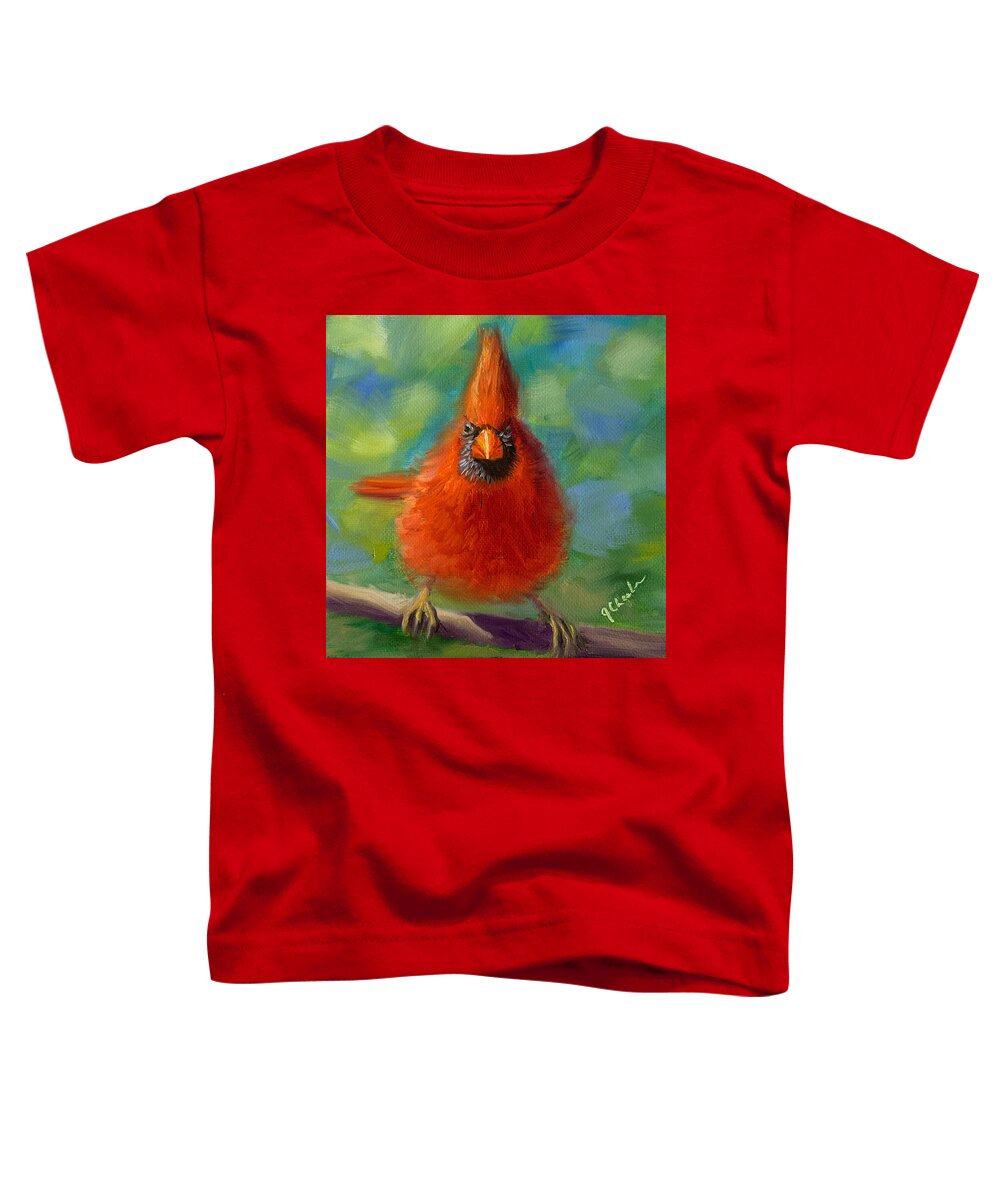 Cardinal Toddler T-Shirt featuring the painting You Lookin at ME by Jan Chesler