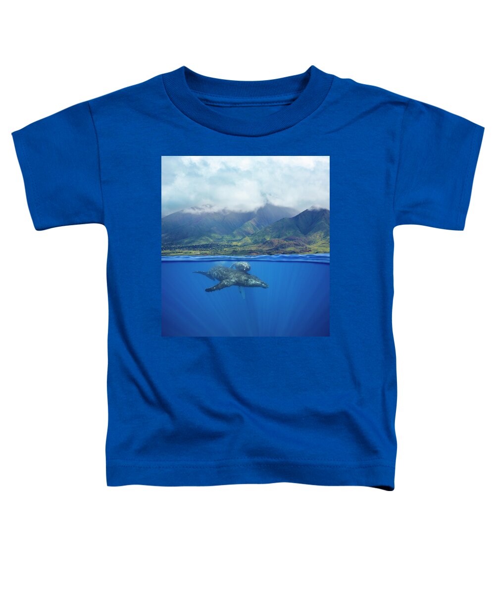 Day Toddler T-Shirt featuring the photograph A Split Image Of A Pair Of Humpback #1 by Dave Fleetham