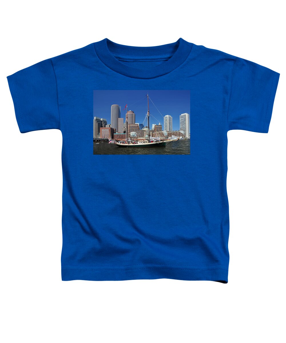 New England's Best Toddler T-Shirt featuring the photograph A Ship in Boston Harbor by Mitchell Grosky