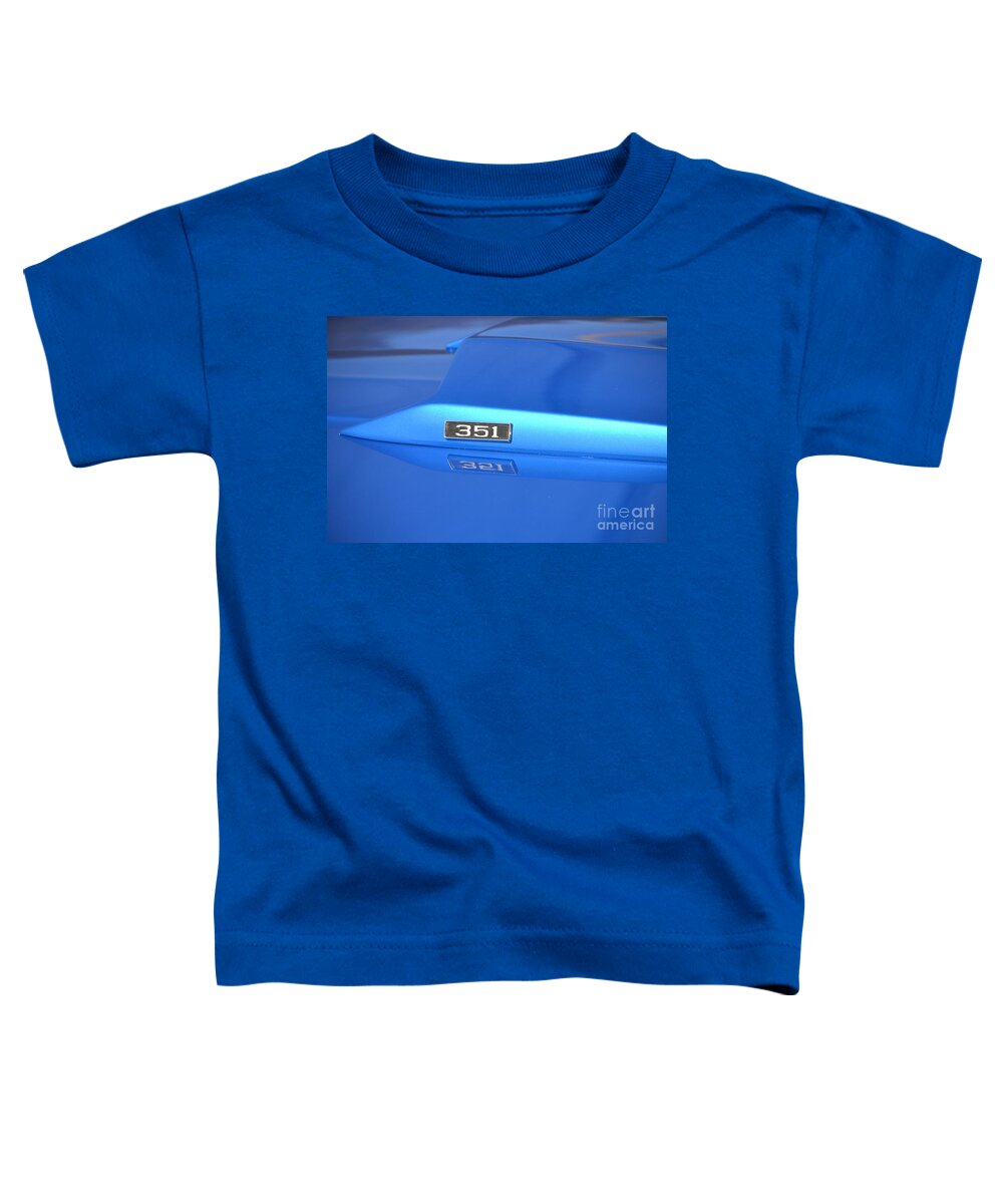  Toddler T-Shirt featuring the photograph Blue Mach 1 Mustang with 351 V-8 by Dean Ferreira
