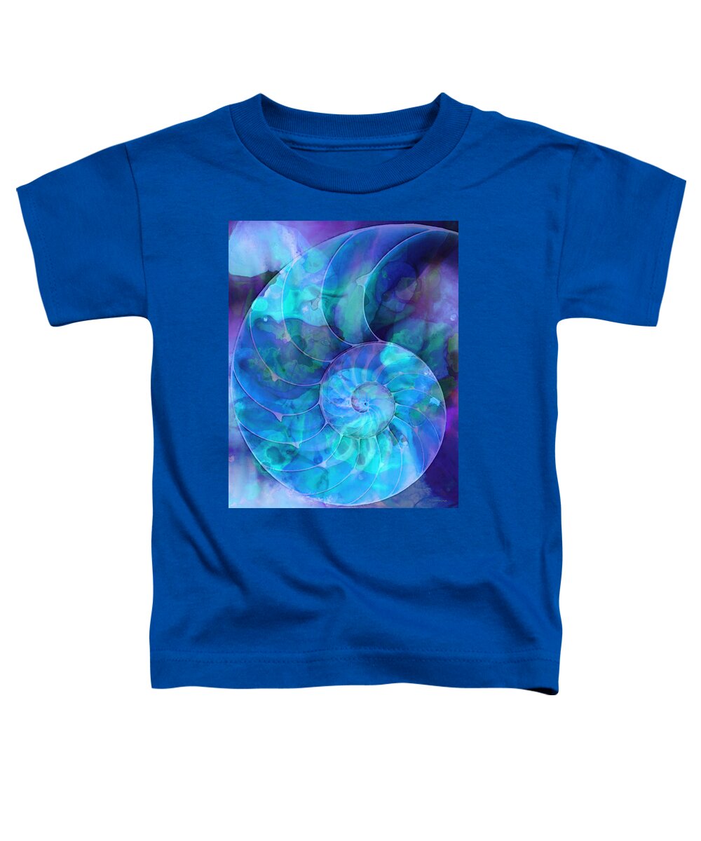 Blue Toddler T-Shirt featuring the painting Blue Nautilus Shell By Sharon Cummings by Sharon Cummings