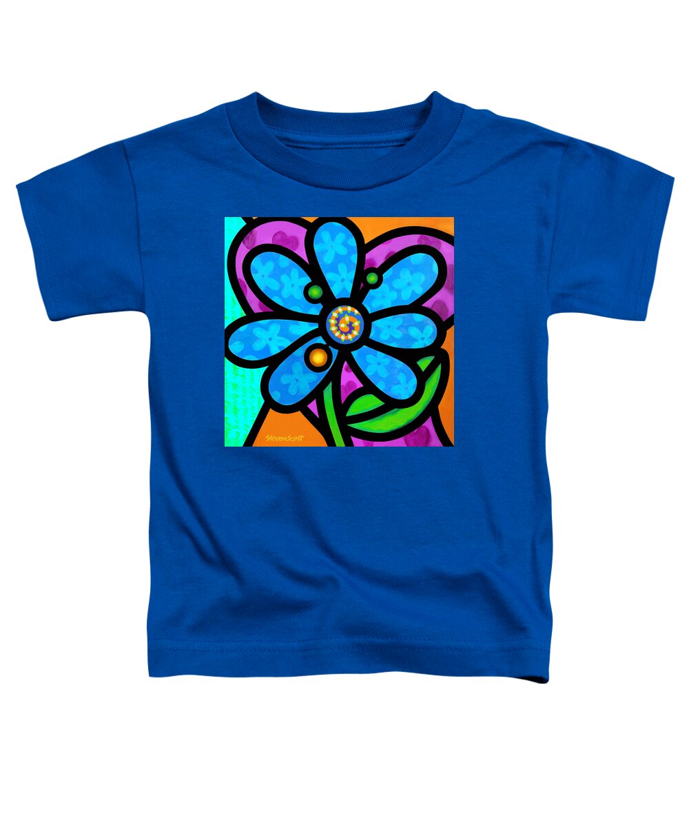 Abstract Toddler T-Shirt featuring the painting Blue Pinwheel Daisy by Steven Scott