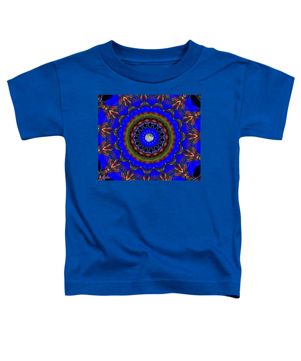Blue Toddler T-Shirt featuring the digital art Blue Planet Kaleidoscope by Alec Drake