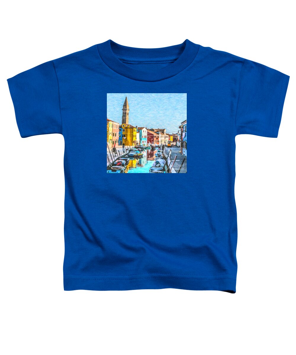 Chiesa San Martino Toddler T-Shirt featuring the digital art Burano canal by Liz Leyden