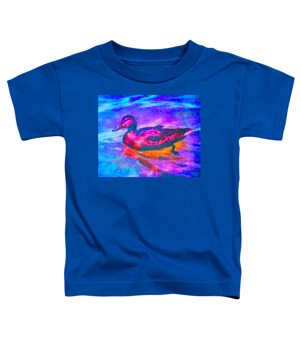 Duck Toddler T-Shirt featuring the digital art Colorful Duck Art by Priya Ghose by Priya Ghose