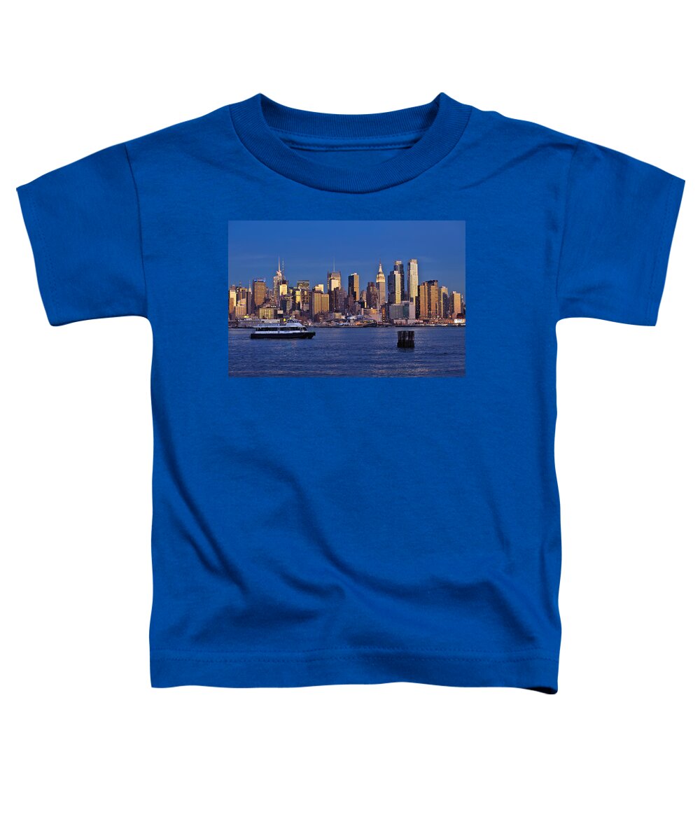 Best New York Skyline Photos Toddler T-Shirt featuring the photograph Ferry past Manhattan by Mitchell R Grosky