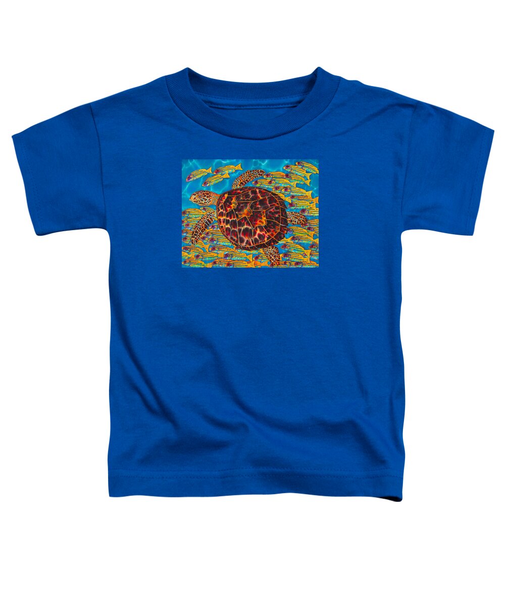 Turtle Toddler T-Shirt featuring the painting Hawksbill Sea Turtle and Snappers by Daniel Jean-Baptiste