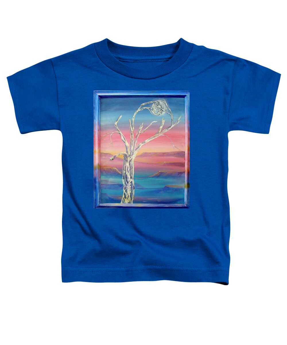 Surreal Toddler T-Shirt featuring the painting Ice Tree with Full Moon by Sherry Strong