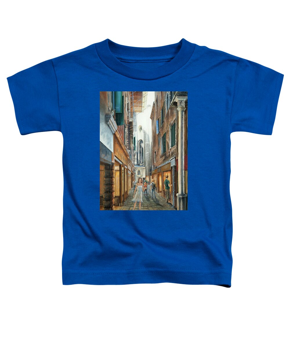 Light From San Salvador Toddler T-Shirt featuring the painting Light from San Salvador Merceria del Capitello San Marco Venezia by Carolyn Coffey Wallace