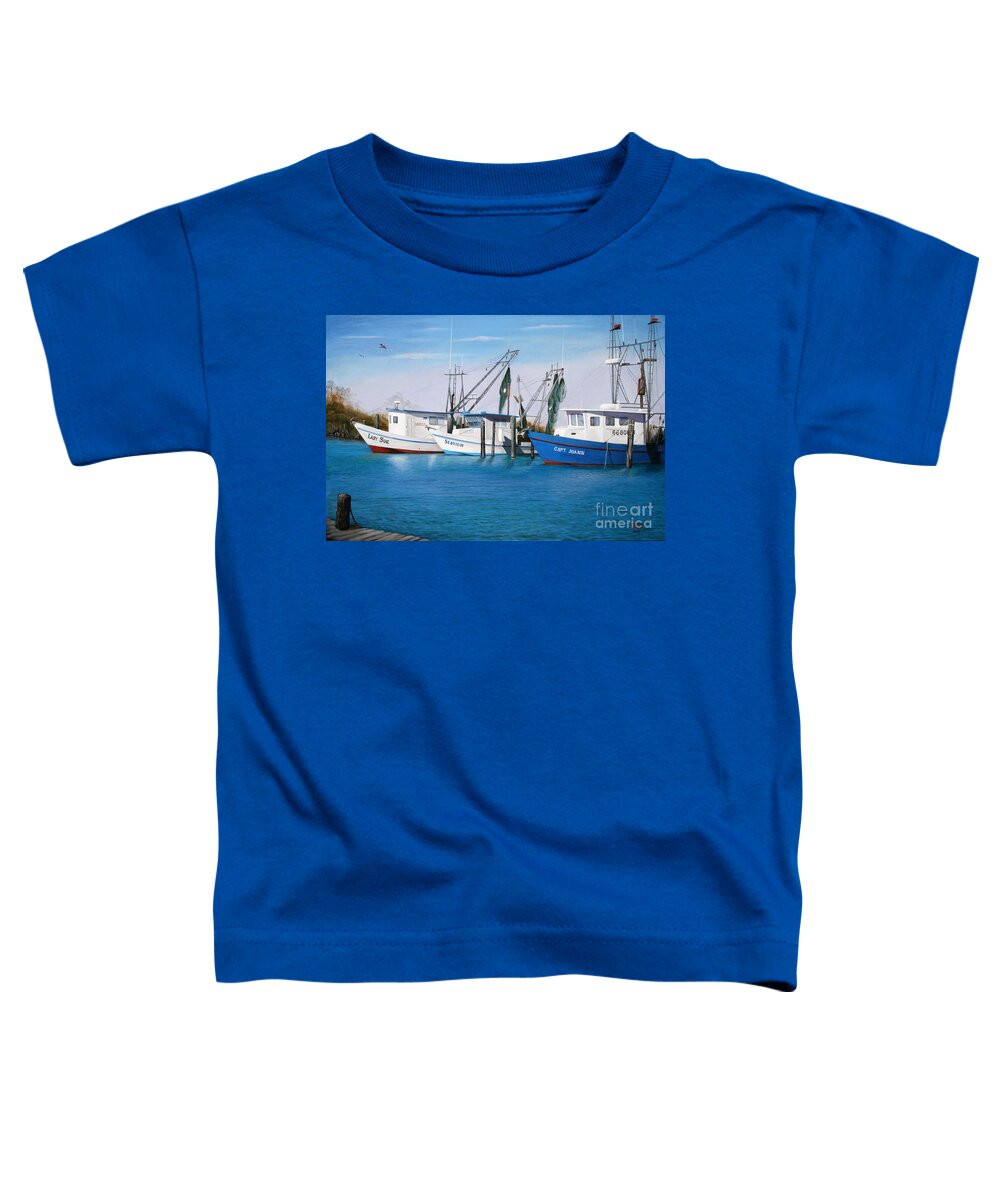 Matagorda Texas Toddler T-Shirt featuring the painting Matagorda Boats by Jimmie Bartlett