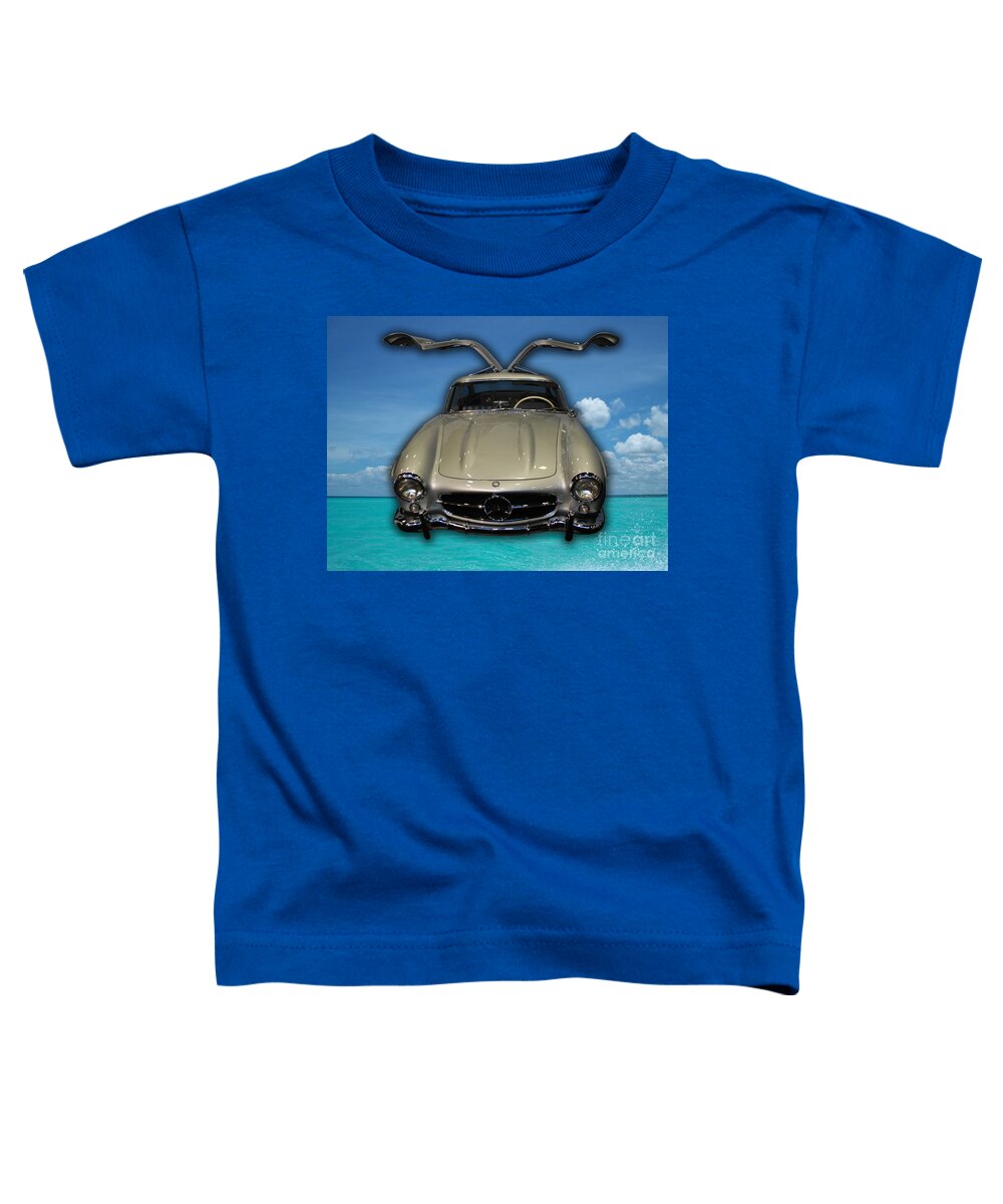 Mercedes Toddler T-Shirt featuring the photograph Mercedes Benz Flys Over Perfect Turquoise Blue by Heather Kirk
