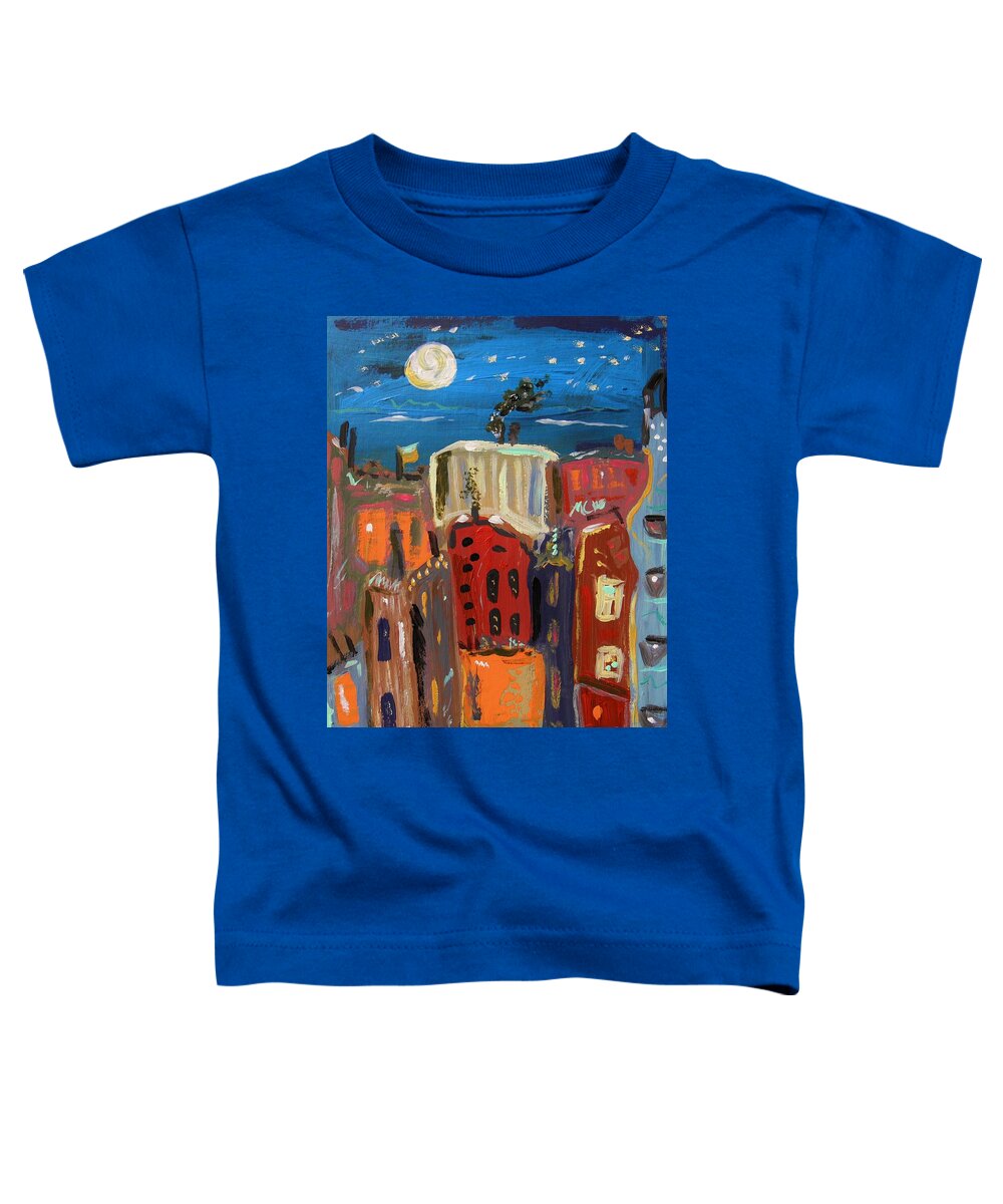 Moon Toddler T-Shirt featuring the painting Moon and Deep Blue Sky by Mary Carol Williams