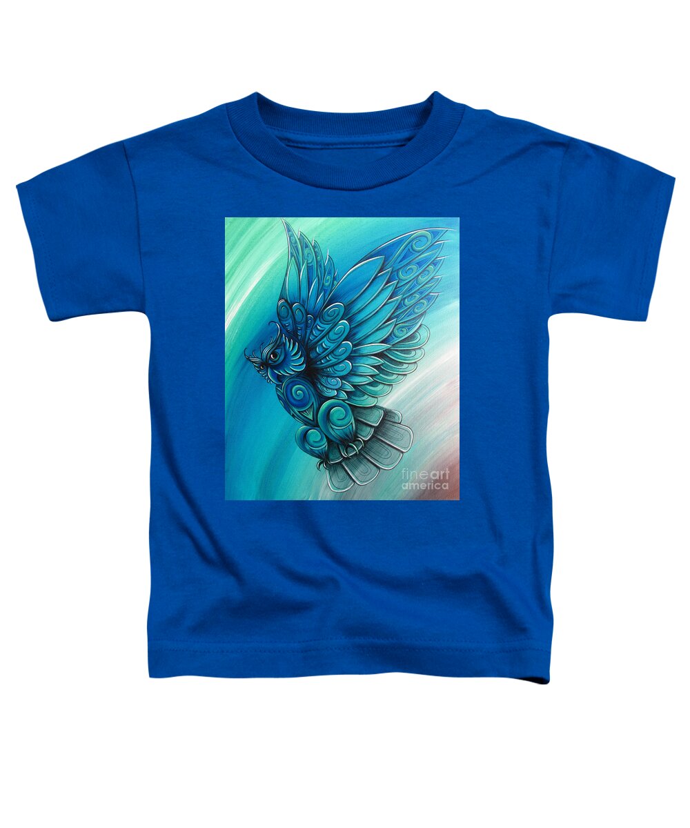 Owl Toddler T-Shirt featuring the painting Owl by New Zealand Artist Reina Cottier by Reina Cottier